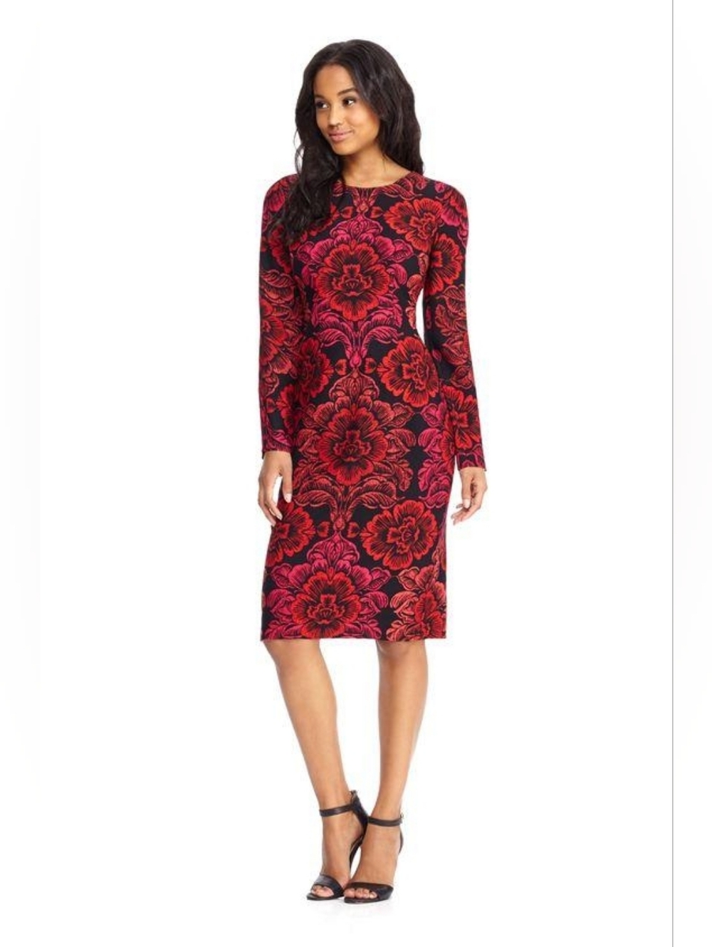 Like New Womens Maggy London Midi Floral Print Crepe Sheath Dress-2- Modest
